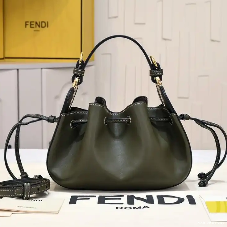 Cheap In Calf Green Leather Pomodorino Mini Bucket Fendi Bag 0628
